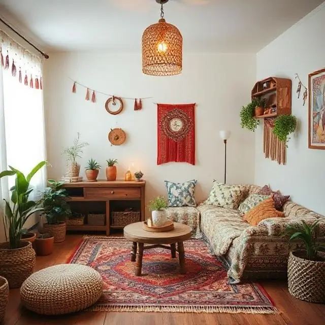 A cozy bohemian-style room.